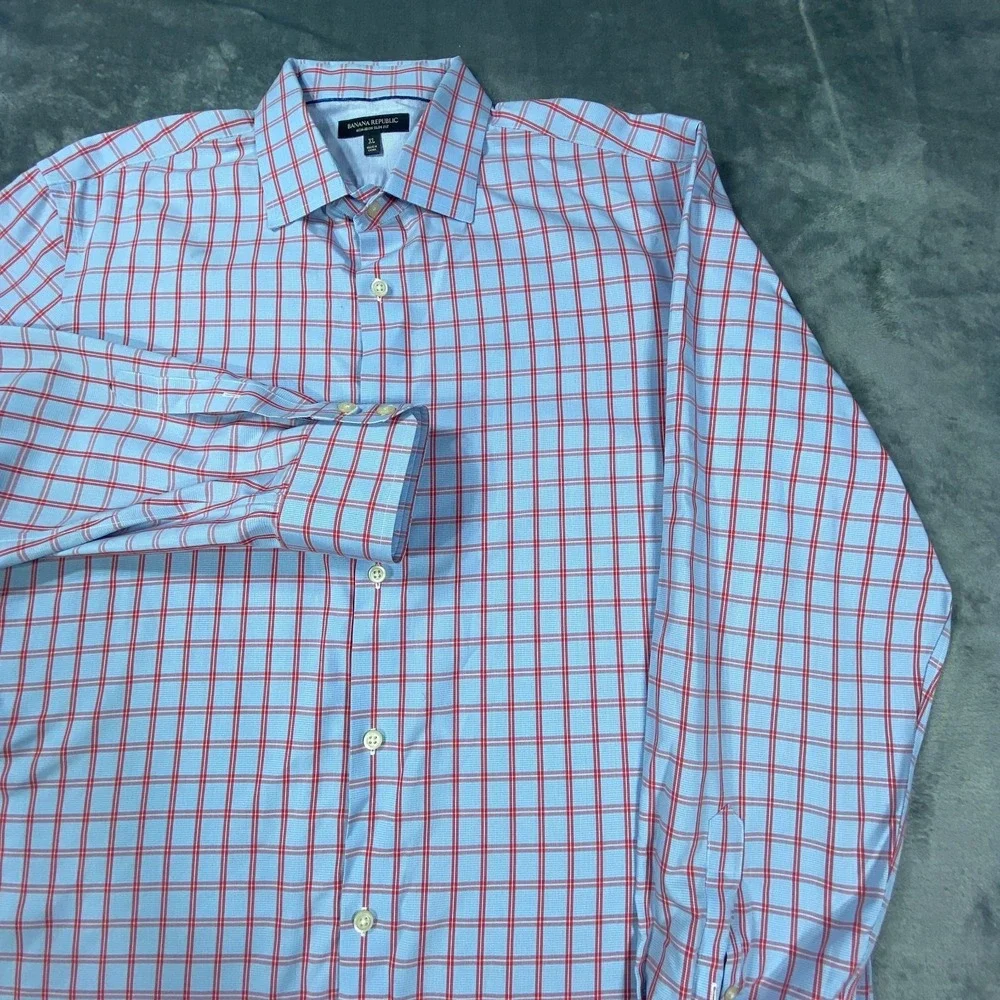 Banana Republic Dress Shirt Mens XL Slim Fit Non-Iron Cotton Long Sleeve Plaid